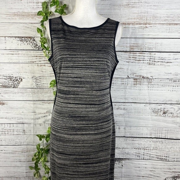 Max Studio MSSP Tennis Dress size Medium Navy Blue Striped Straight Jersey Knit - Picture 4 of 14